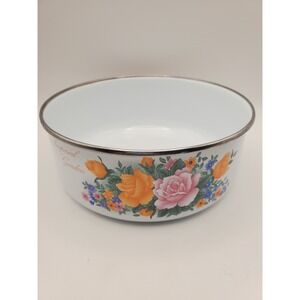 Vintage Imperial Garden Enamelware Floral Mixing Bowl - 6.75"